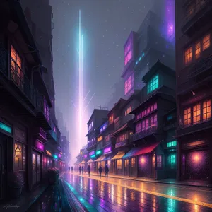 Glowing cityscape with futuristic LED lights.