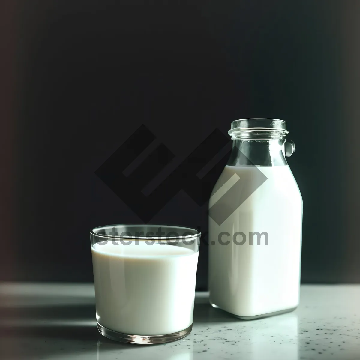 Picture of Healthy Milk in Glass Bottle with Medicine