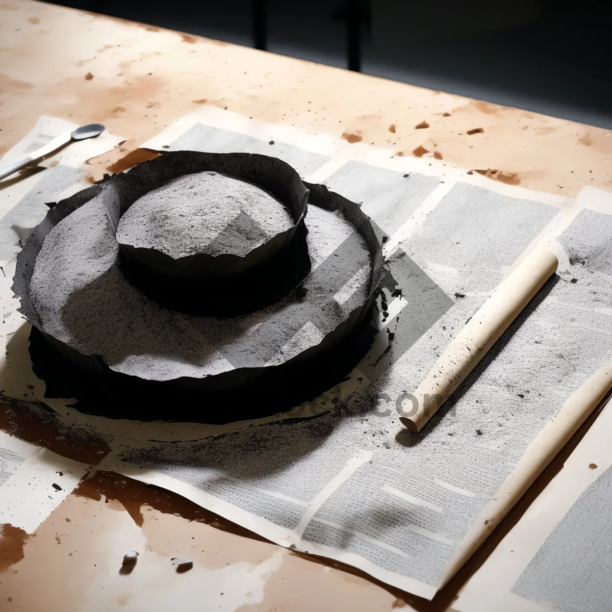 Picture of Sweet chocolate dessert in a cup with spatula