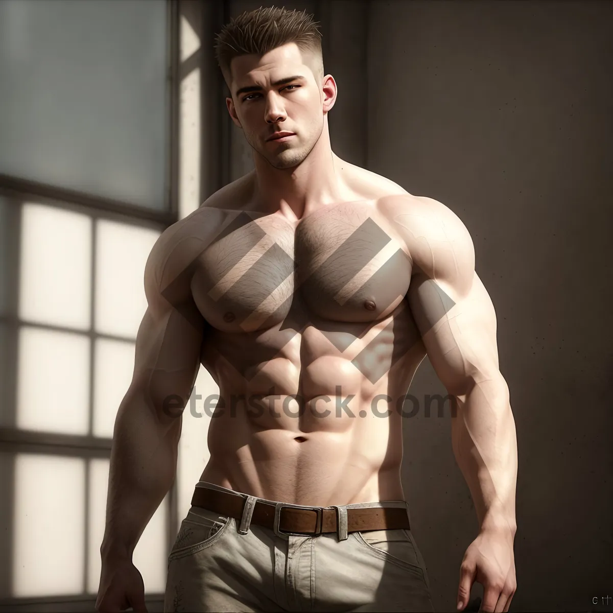 Picture of Ripped Muscle Man Flexing Torso