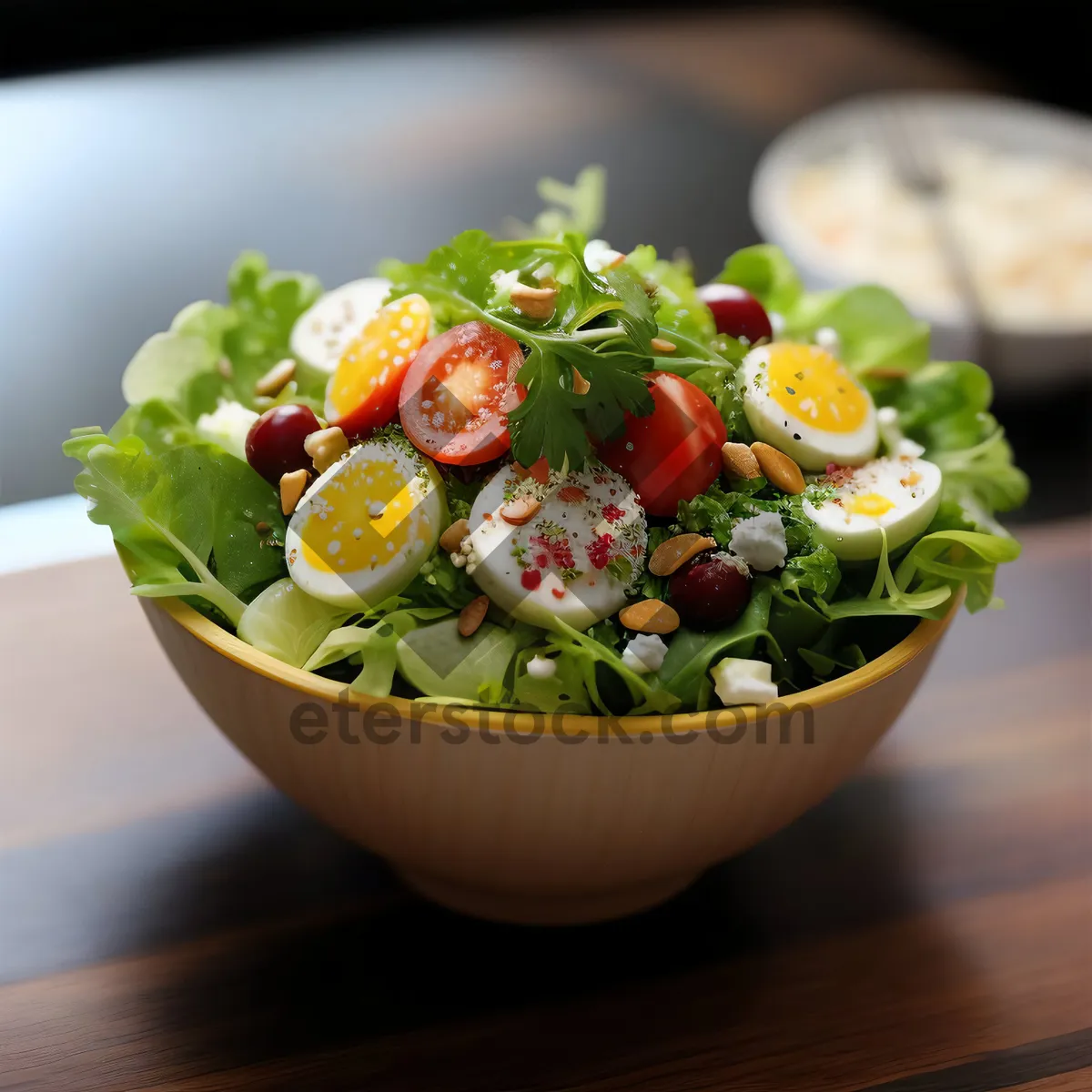 Picture of Fresh vegetable salad with gourmet cheese and healthy dressing.