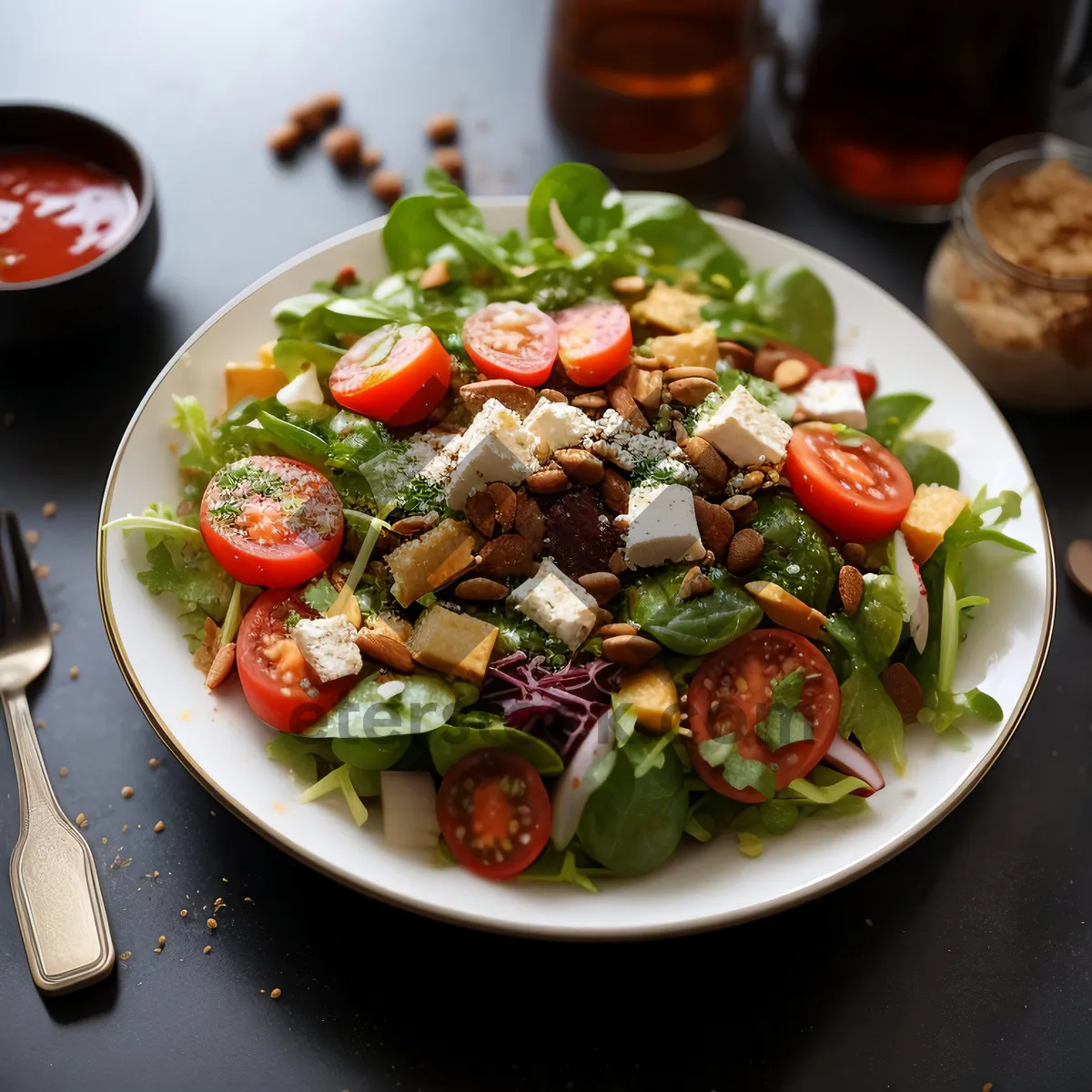 Picture of Fresh Vegetable Salad Plate with Tasty Cheese