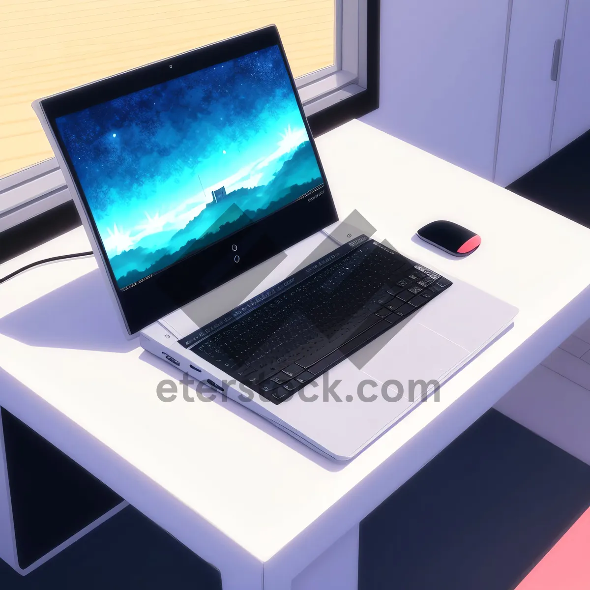 Picture of Modern Laptop with Open Keyboard in Silver