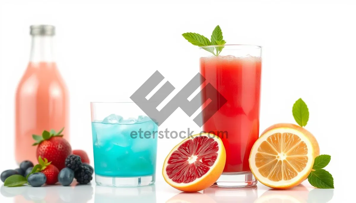 Picture of Fruit Refreshment in a Glass with Ice and Lemon