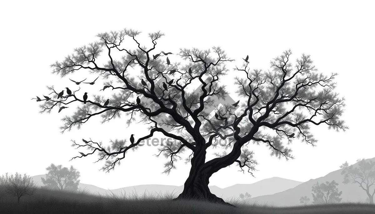 Picture of Silhouette of solitary oak tree in winter landscape