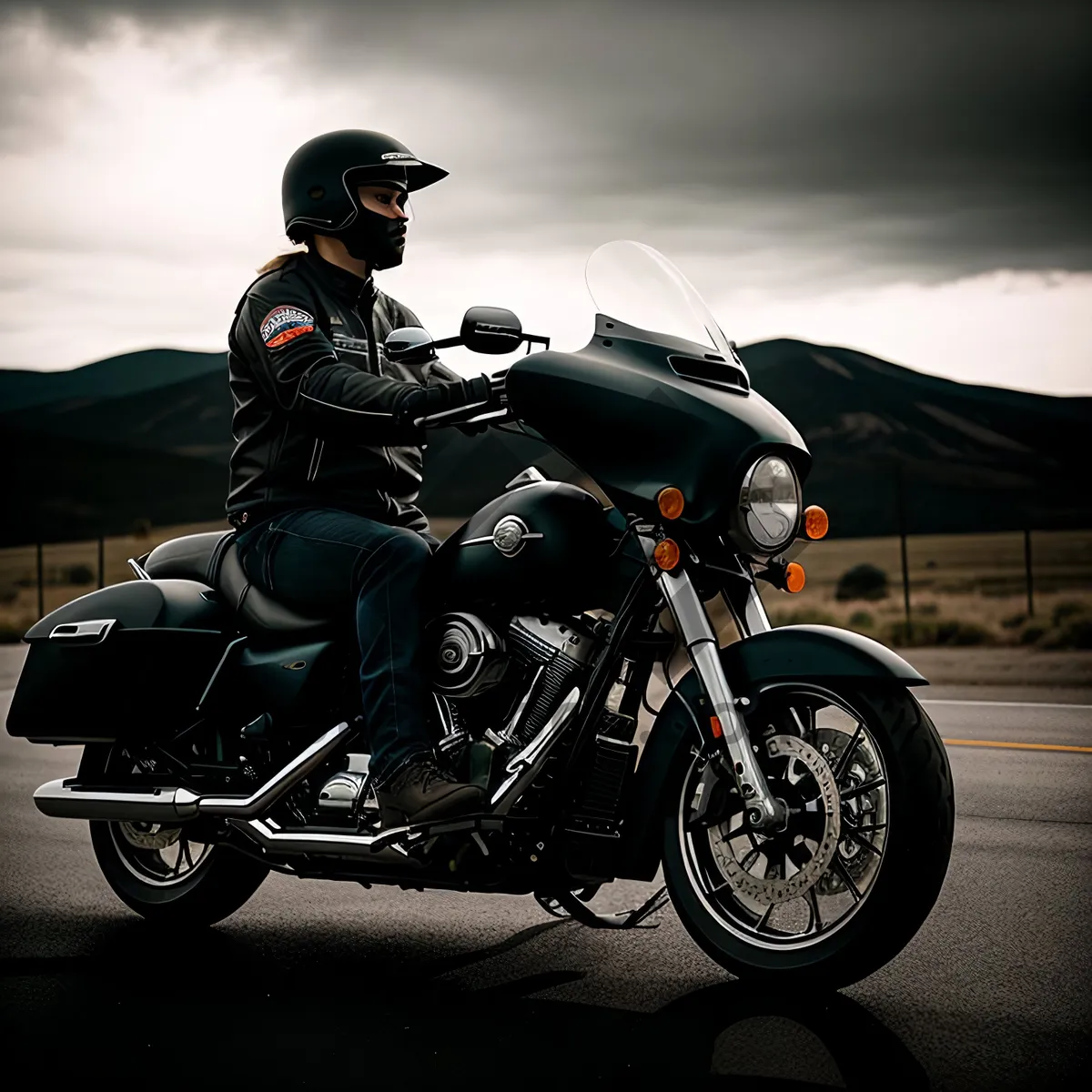 Picture of Speeding Biker on Open Road