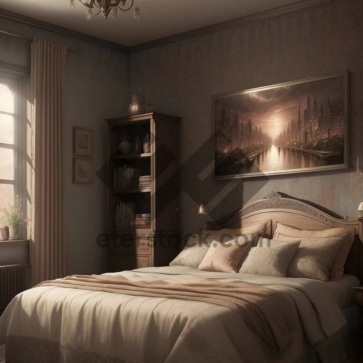 Picture of Modern Luxury Bedroom with Cozy Interior and Stylish Furniture