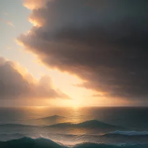 Painted Horizon: Captivating Evening Sky over Ocean
