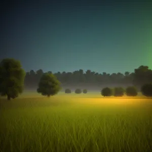 Golden Summer Sunset Over Rural Meadow