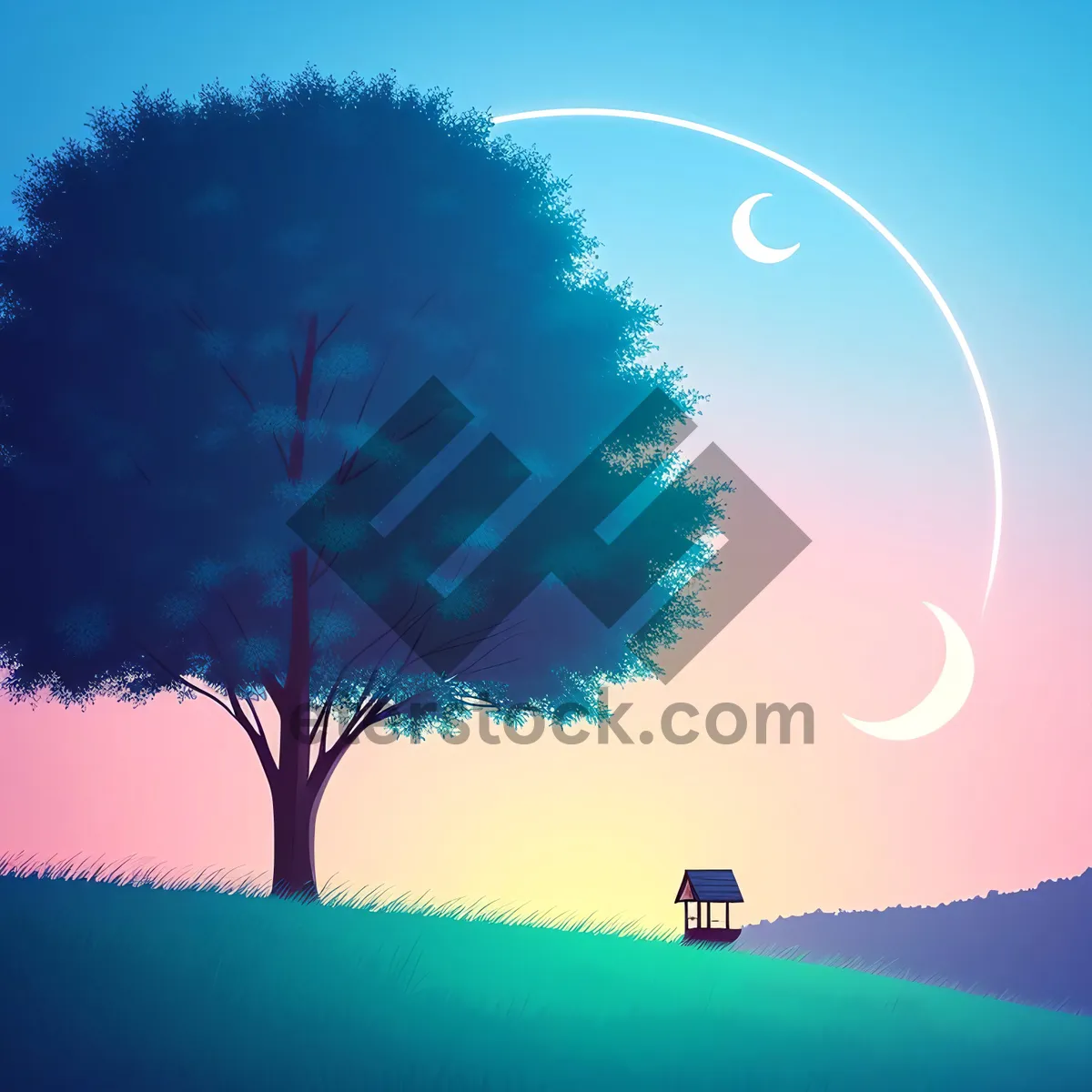 Picture of Summer Sky: Bright and Cloudy Weather with Tree