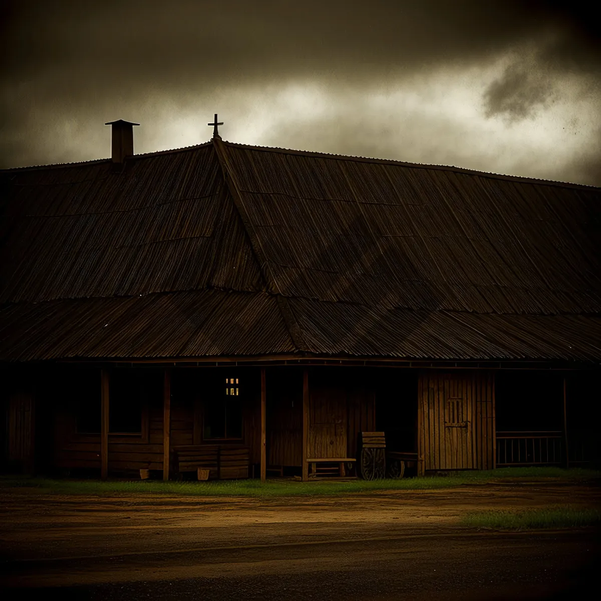 Picture of Rustic Farmhouse Against a Blue Sky