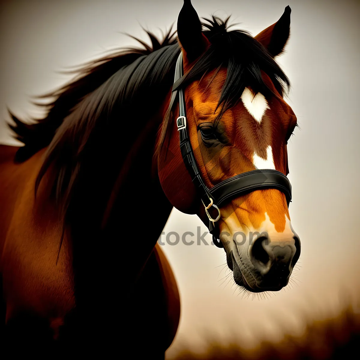 Picture of Magnificent Chestnut Stallion in Rustic Ranch Setting.