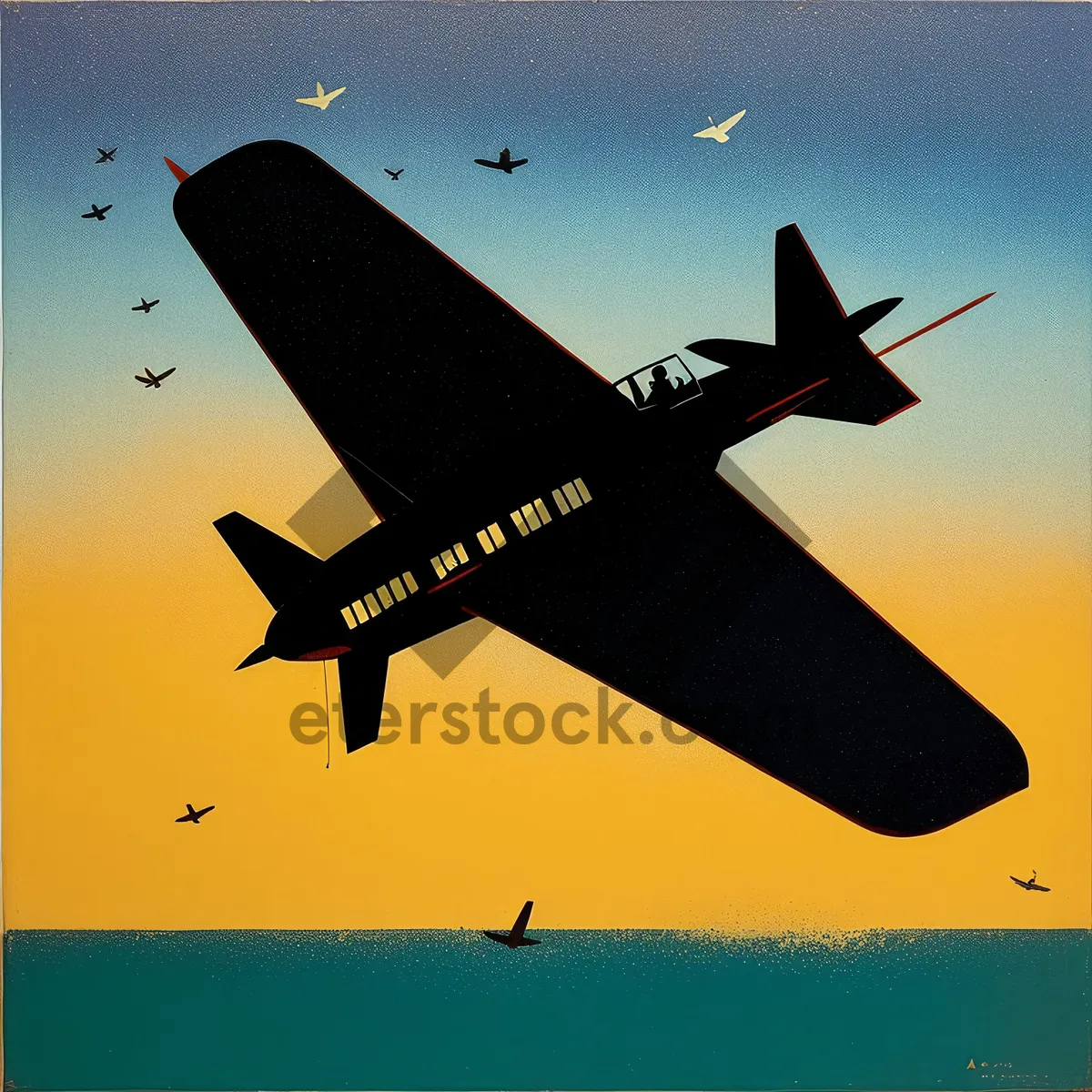 Picture of Warplane soaring through blue skies, showcasing military aviation prowess.