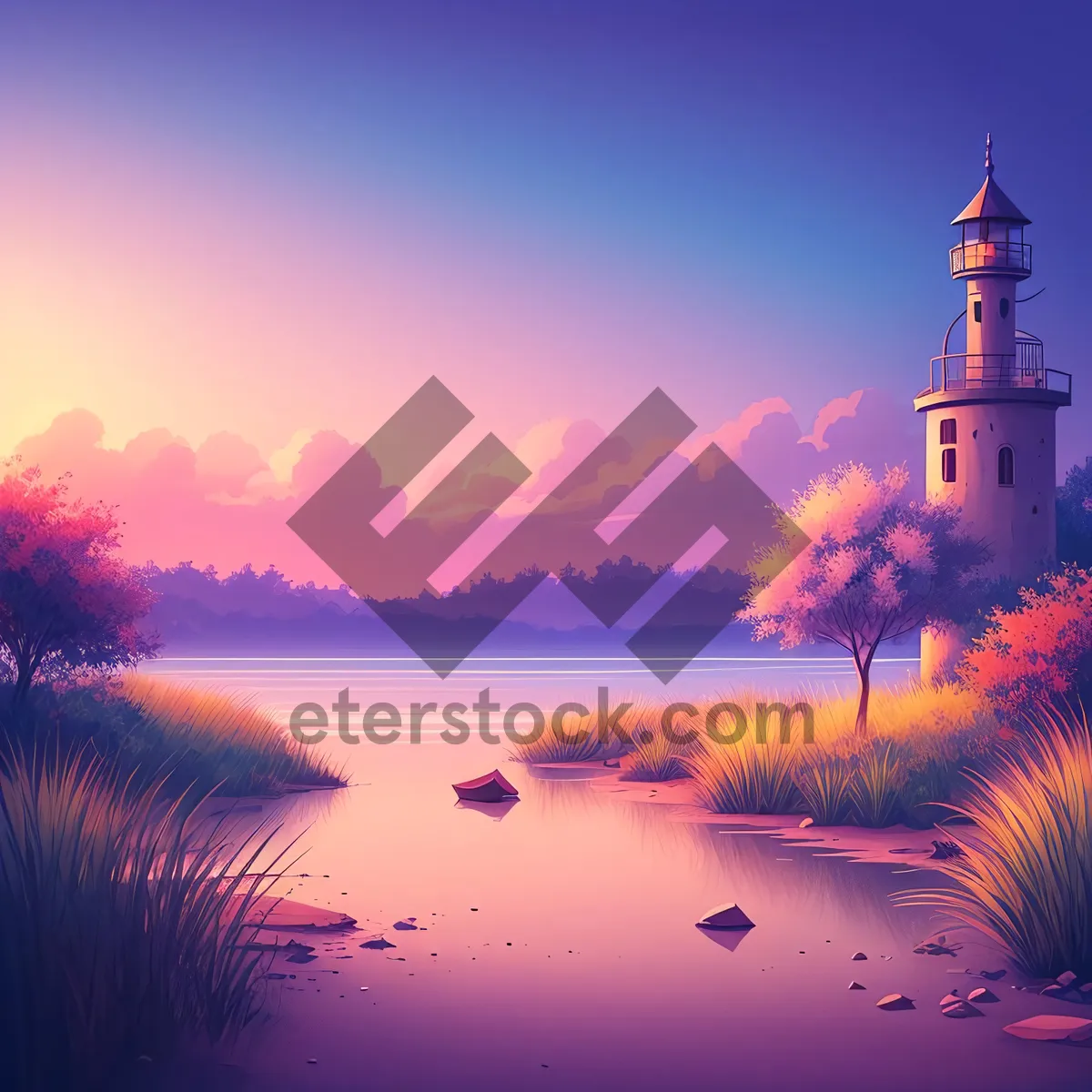 Picture of Winter Wonderland Beacon Tower Under Starry Sky