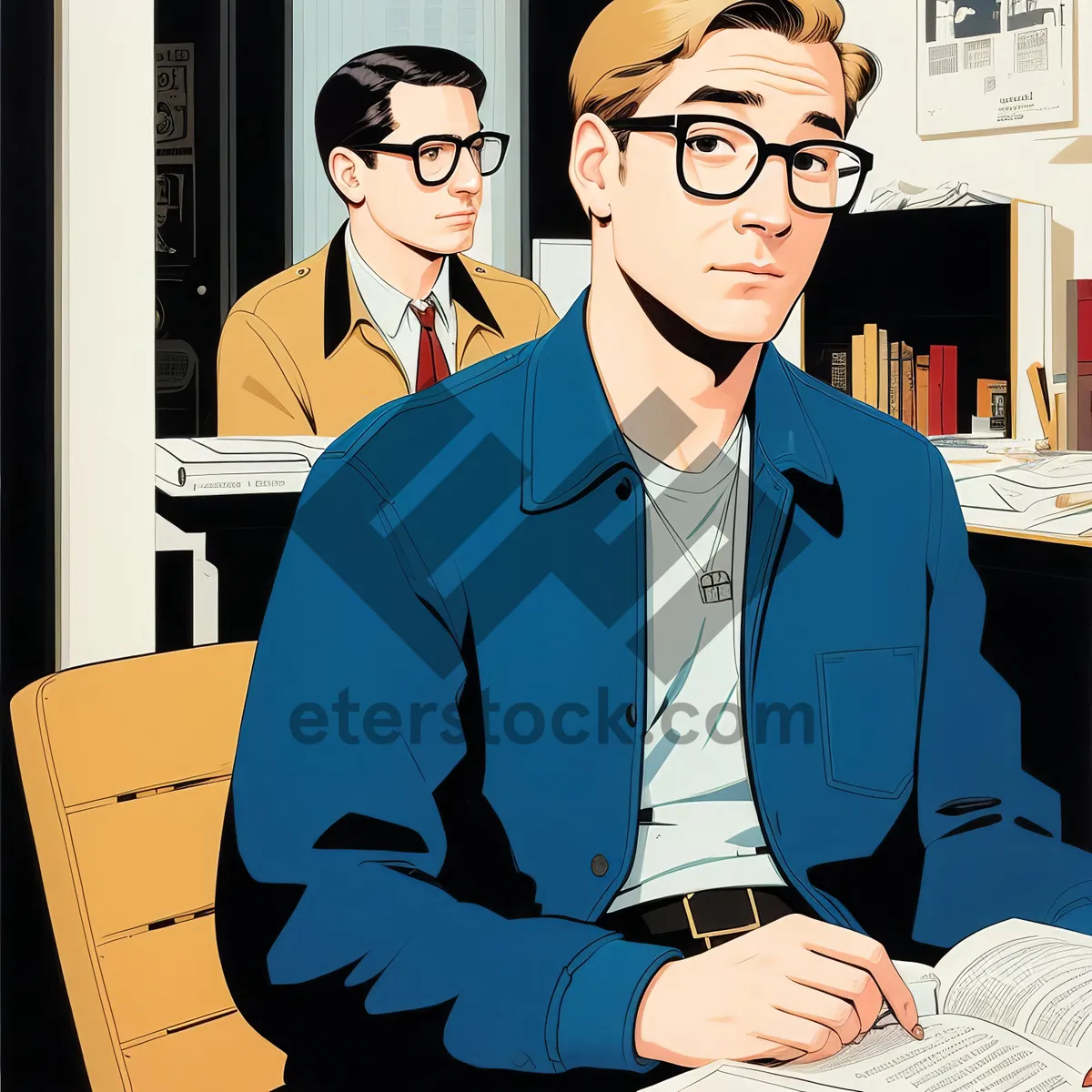 Picture of Smiling Businessman at Office Desk with Computer