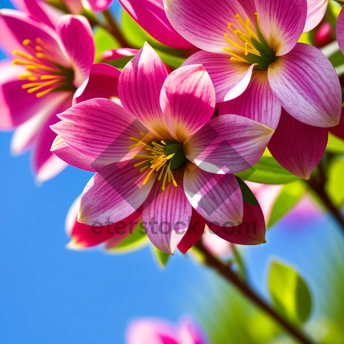 Picture of Vibrant Flax Flower Pattern on Violet Wood Sorrel