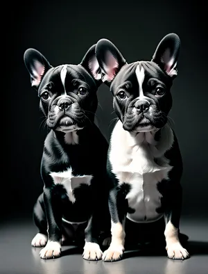 Adorable Purebred Bulldog Puppy with Wrinkled Black Ears