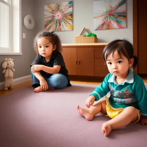 Happy Family Sitting Together at Home