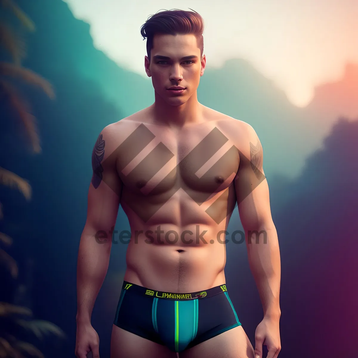 Picture of Muscular Male Athlete Posing Shirtless in Studio