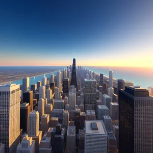 Urban Skyline at Sunset: A Modern Metropolis of Skyscrapers