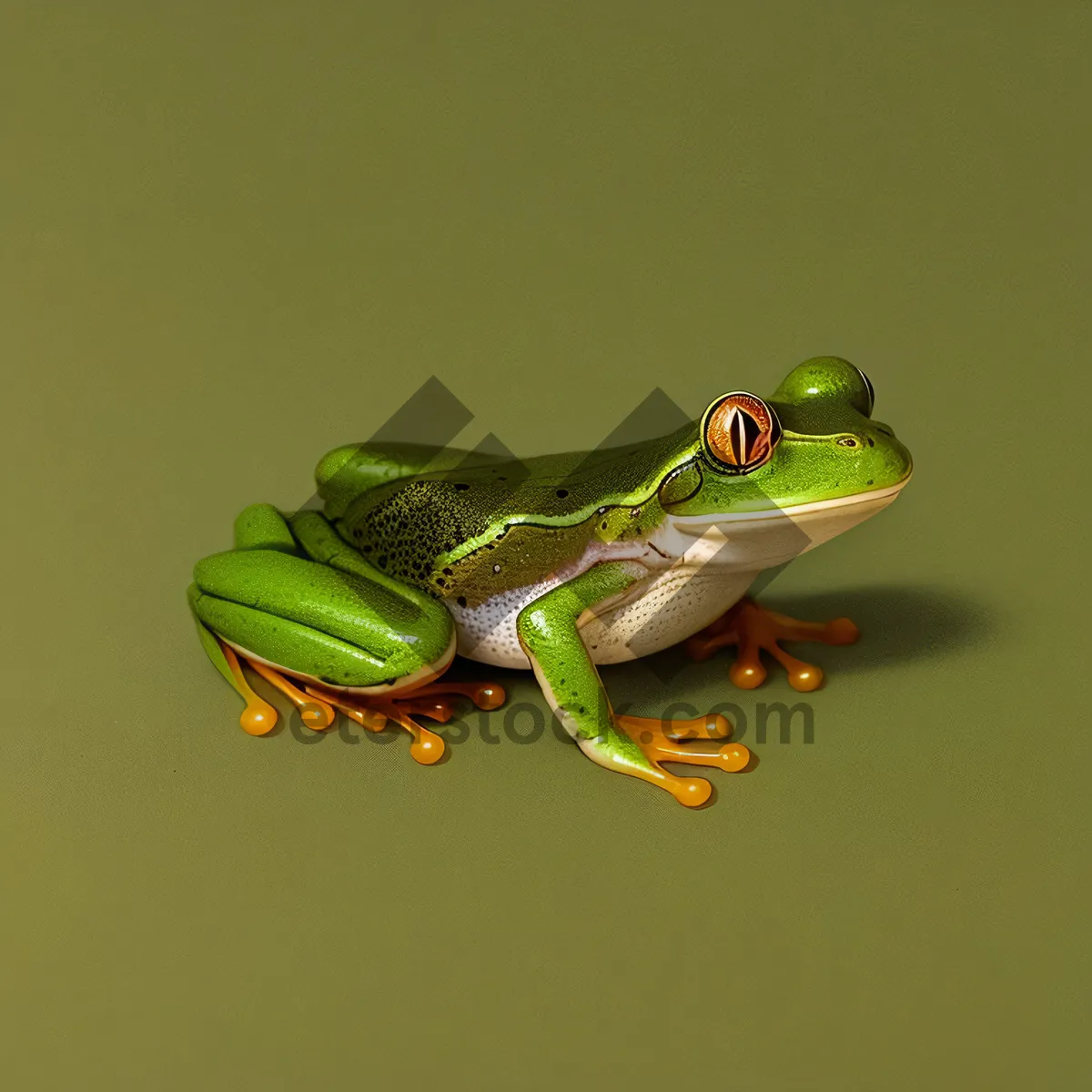 Picture of Vibrant-eyed tree frog on an orange leaf.