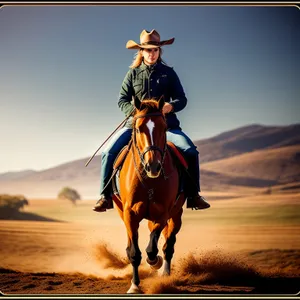 Sunset Cowboy Riding Silhouette with Majestic Stallion