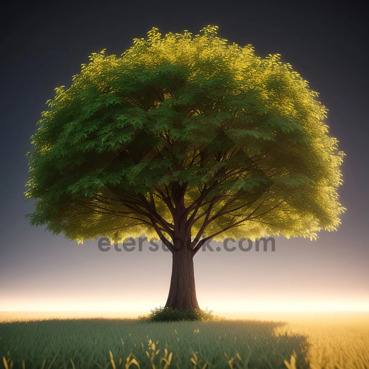 Picture of Serene Autumn Oak Tree in Rural Countryside