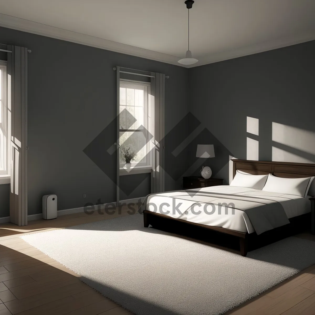 Picture of Modern bedroom with stylish furniture and cozy lighting