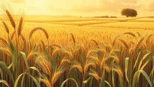 Golden Wheat Field Under Sunlit Sky.