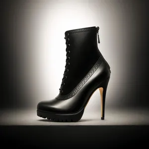 Classic Black Leather Lace-Up Boot with Shiny Rubber Heels