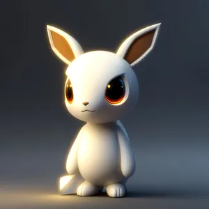Cartoon bunny with 3D-rendered ear character