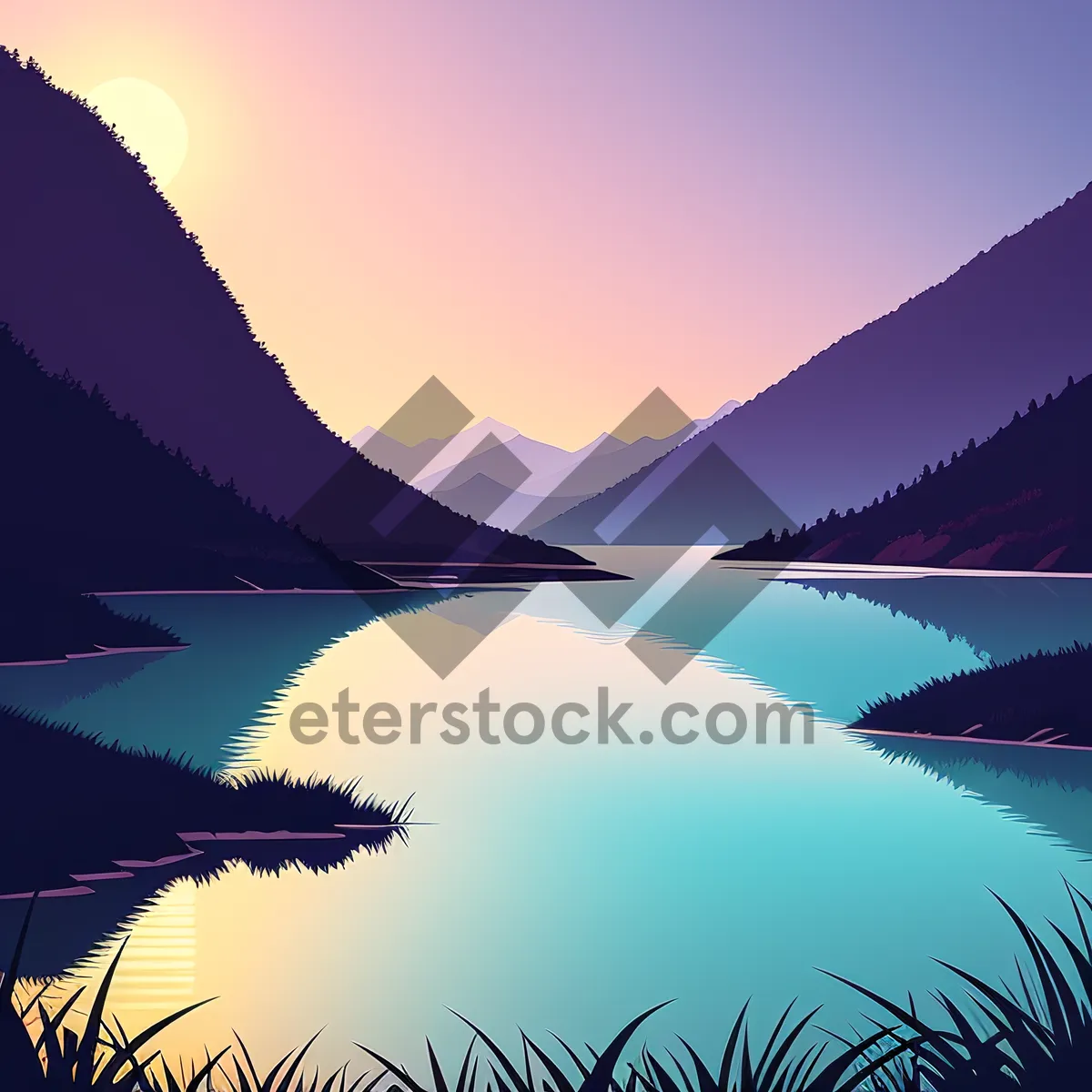 Picture of Serene Sunset Reflections Over Majestic Mountain Lake