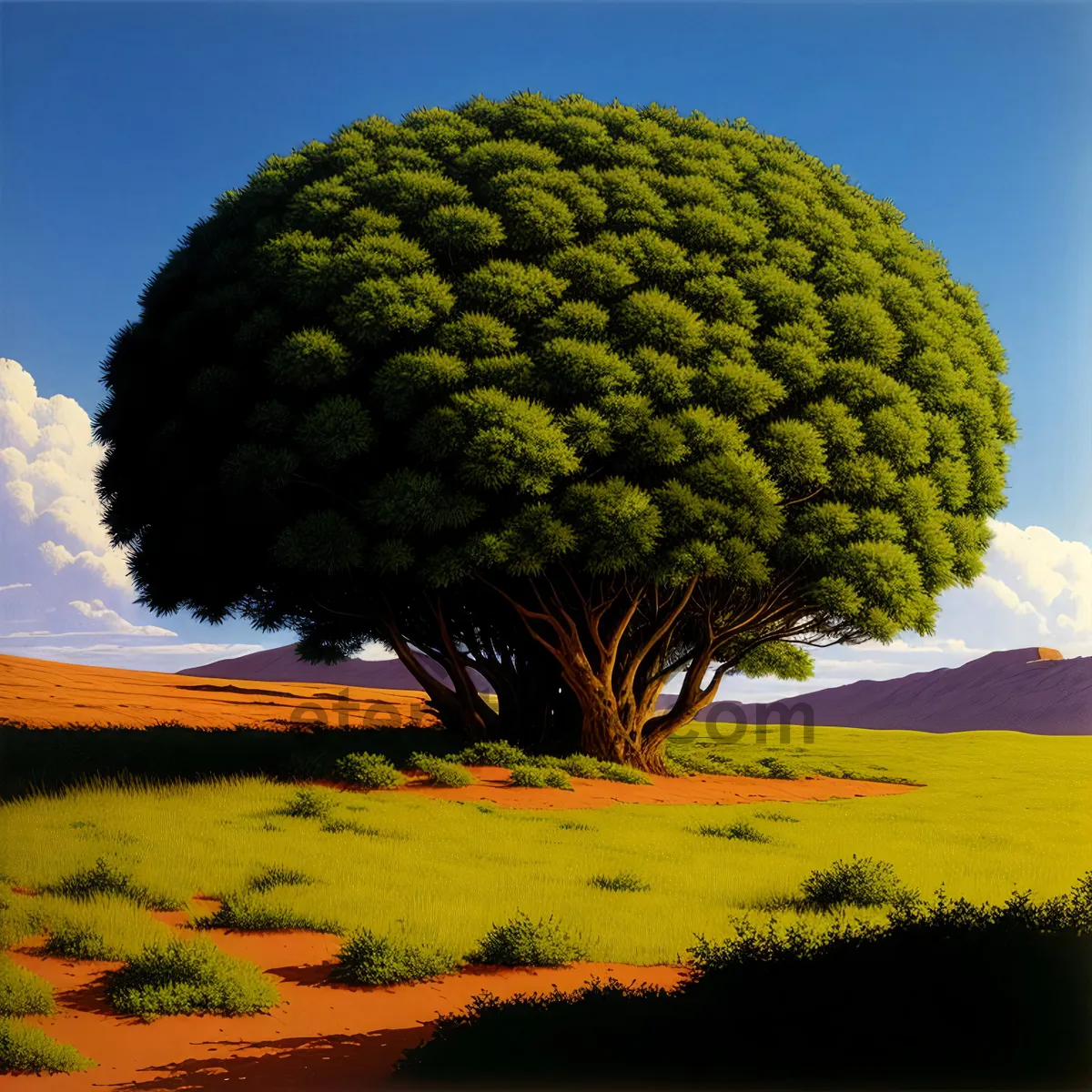 Picture of Fresh Summer Landscape with Broccoli Fields and Majestic Trees.