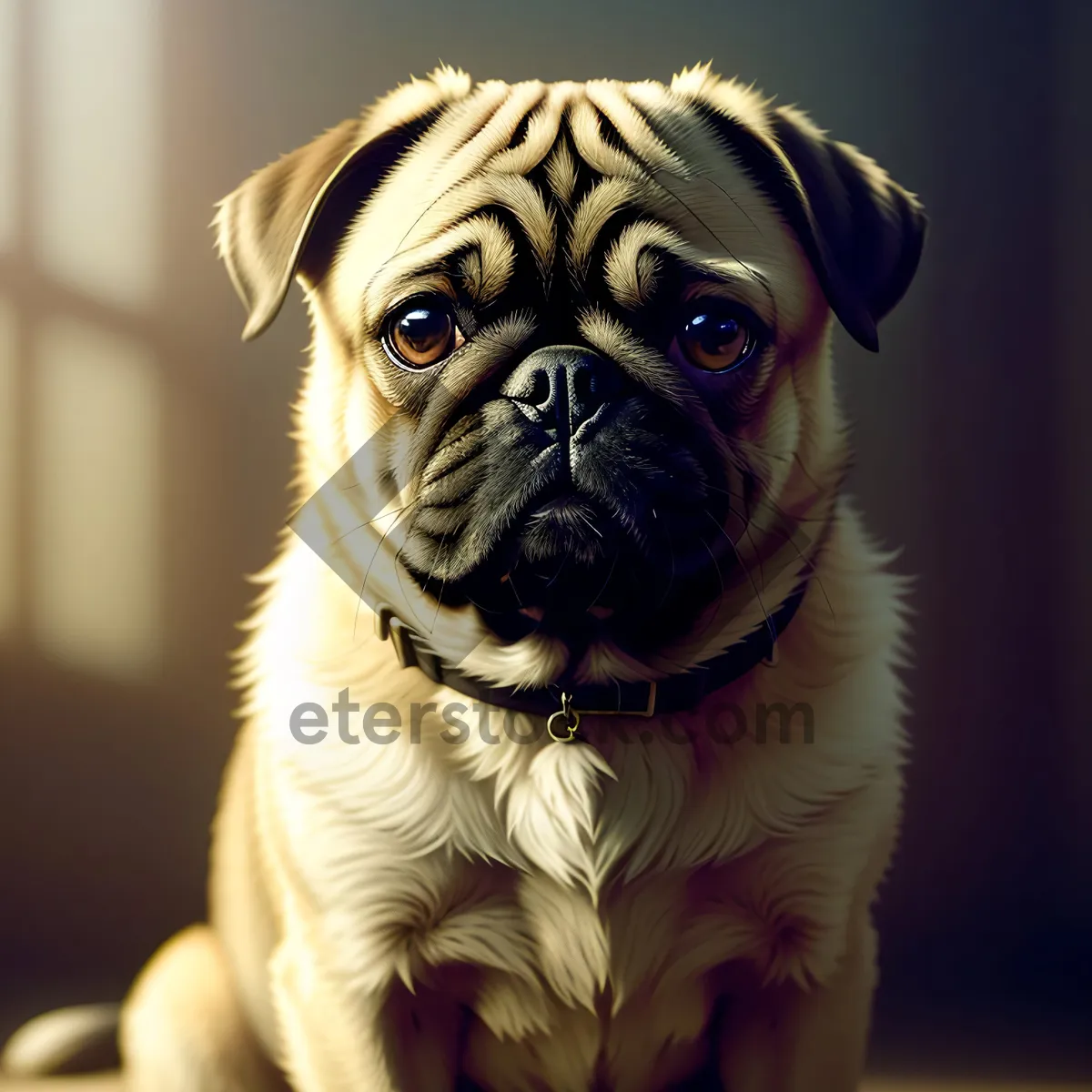 Picture of Cute Wrinkled Pug Puppy Sitting and Looking Adorable