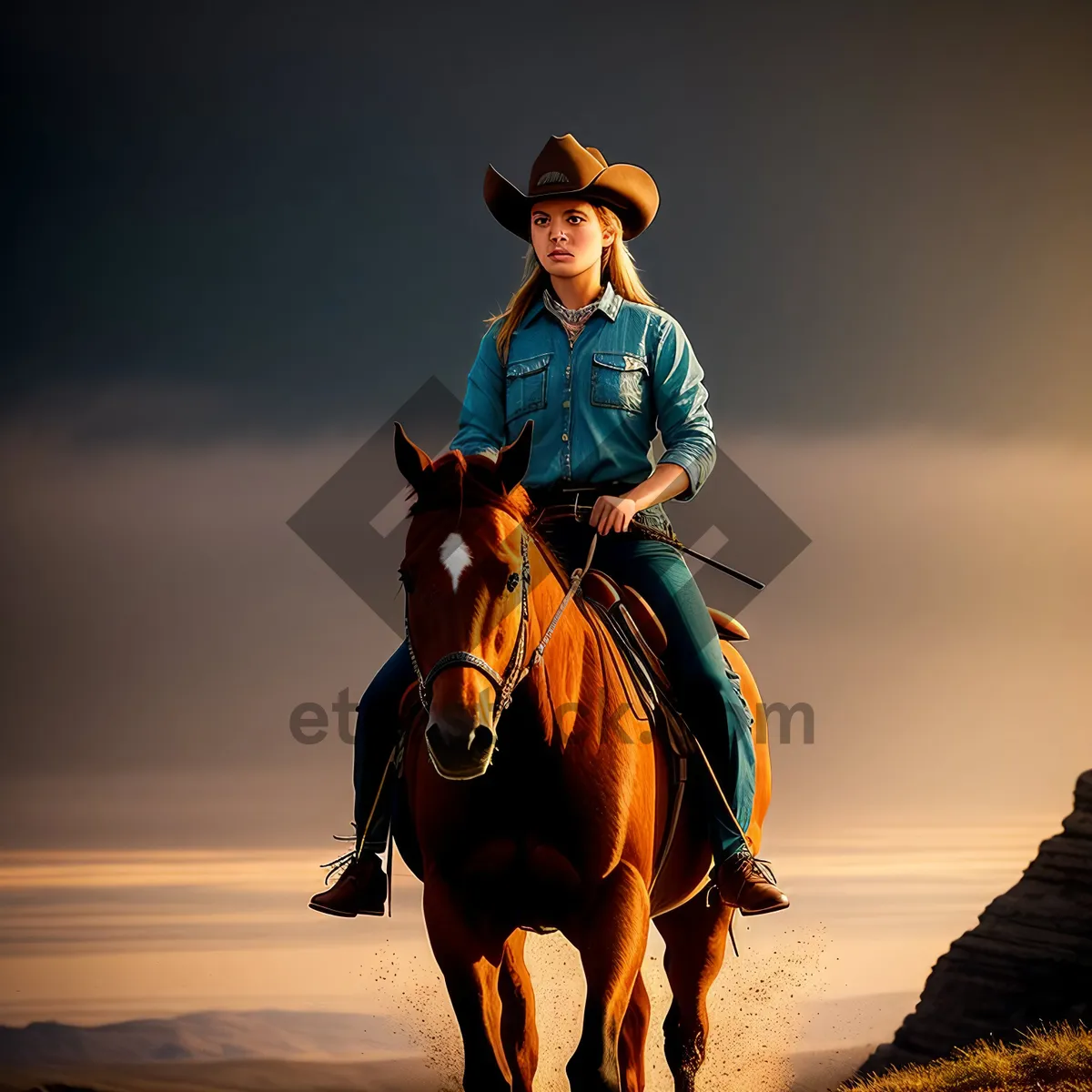 Picture of Rodeo Cowboy on Horseback at the Beach