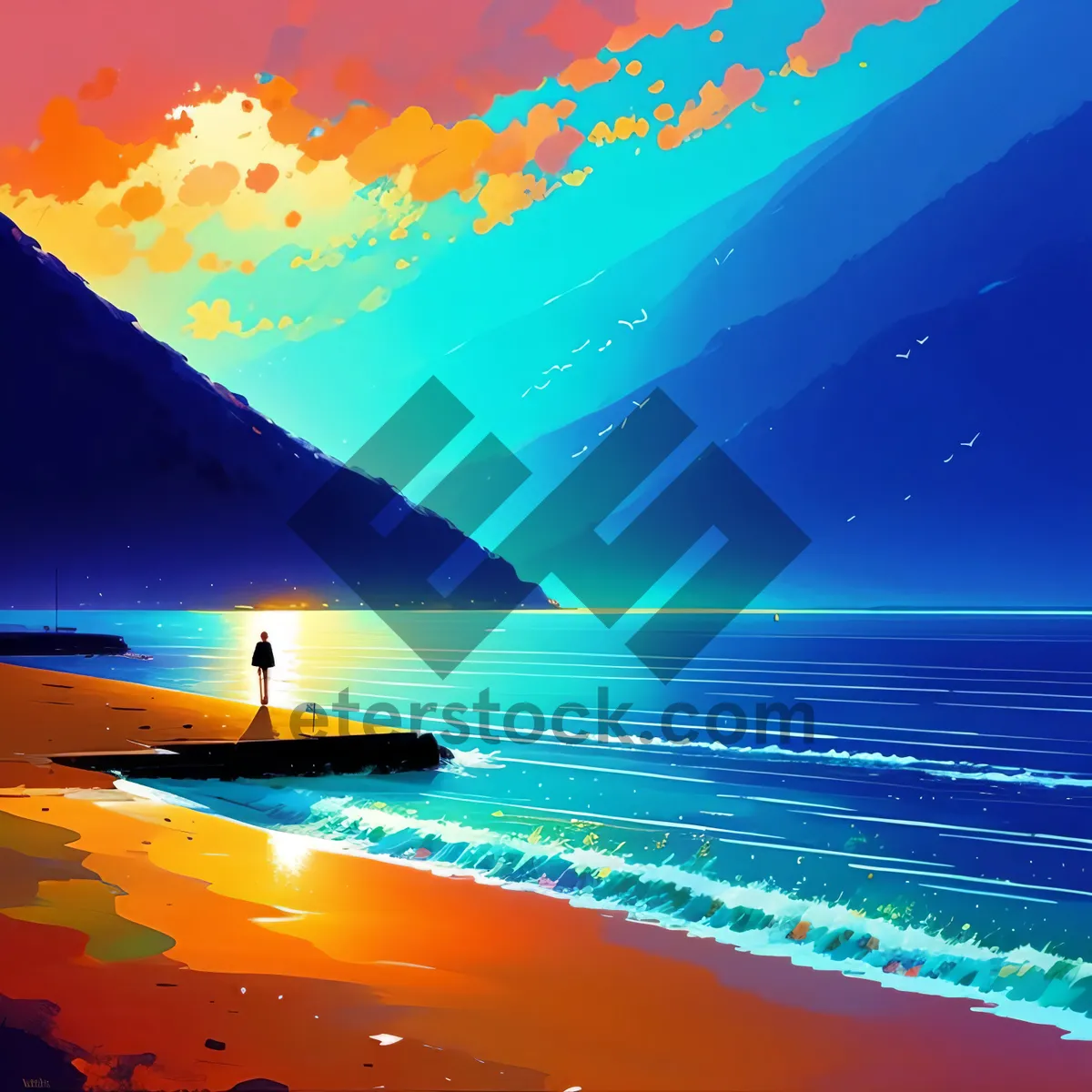 Picture of Vibrant Sunset Horizon on Tranquil Beach