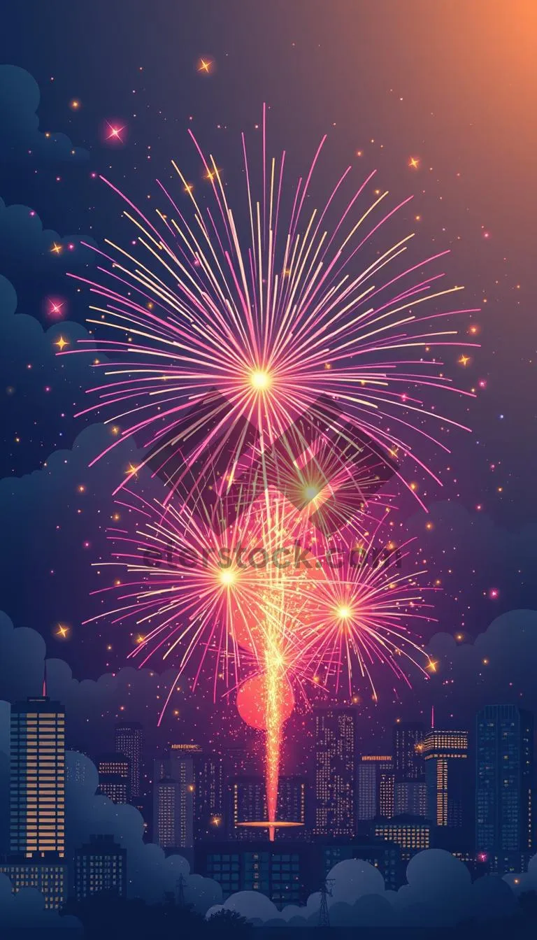 Picture of Colorful Firework Display in the Night Sky