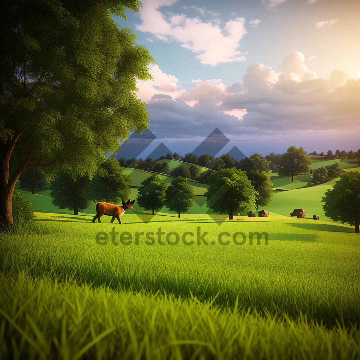Picture of Vibrant Summer Countryside Landscape with Rolling Hills