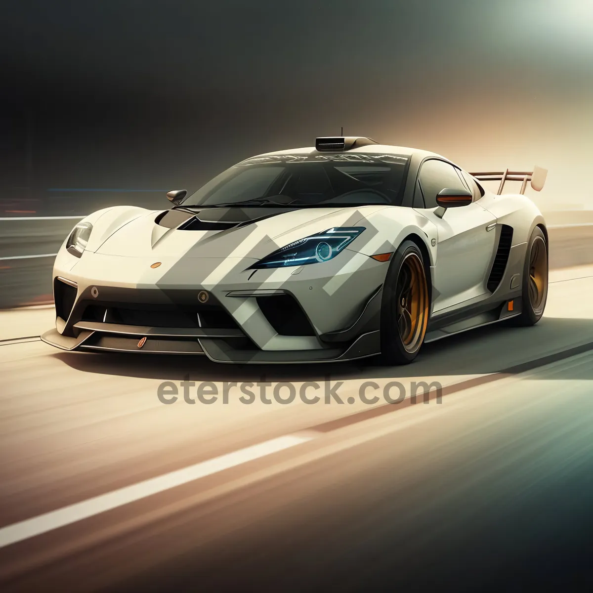 Picture of Luxury sports car zooming on asphalt road.