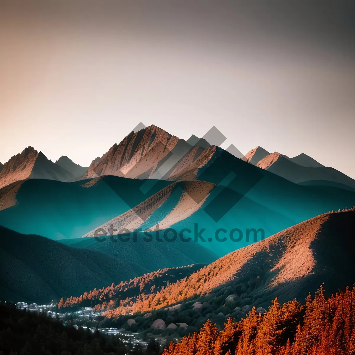 Picture of Orange Glow Over Mountain Range