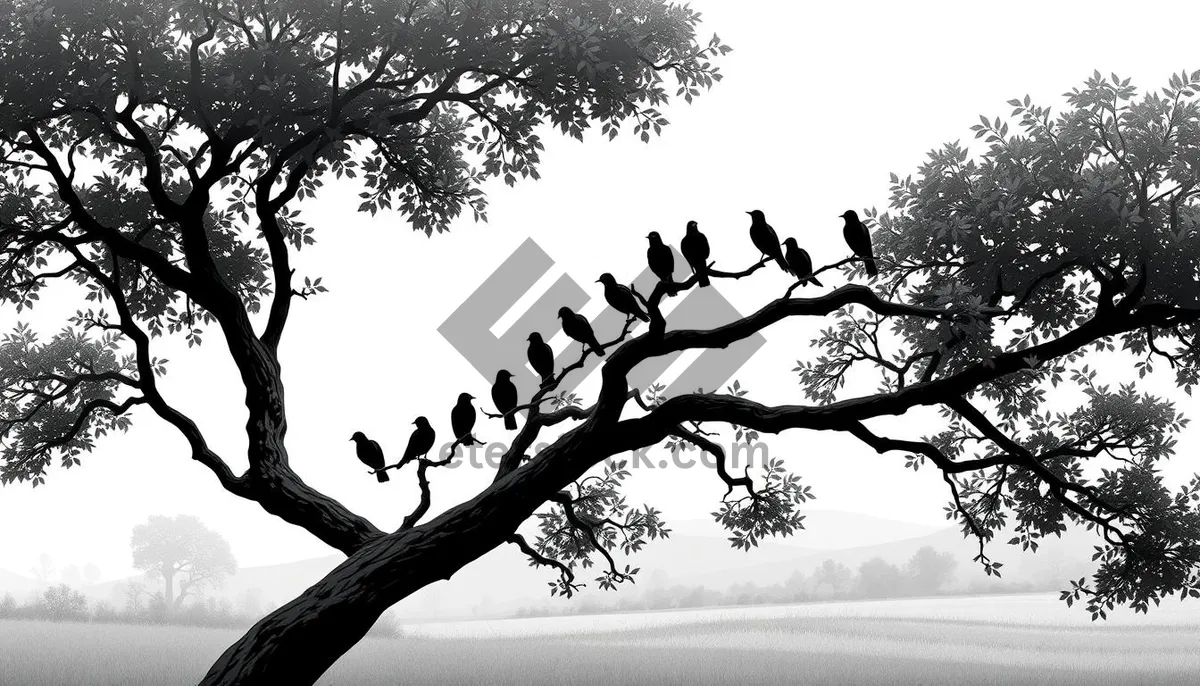 Picture of Seasonal Skyline: Majestic Oak Trees in Forest Landscape
