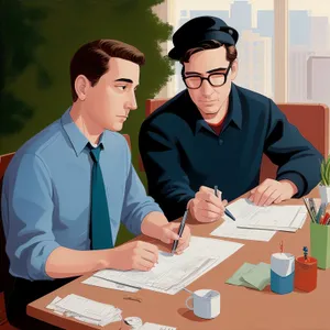 Successful Businessman Working at Office Desk with Laptop