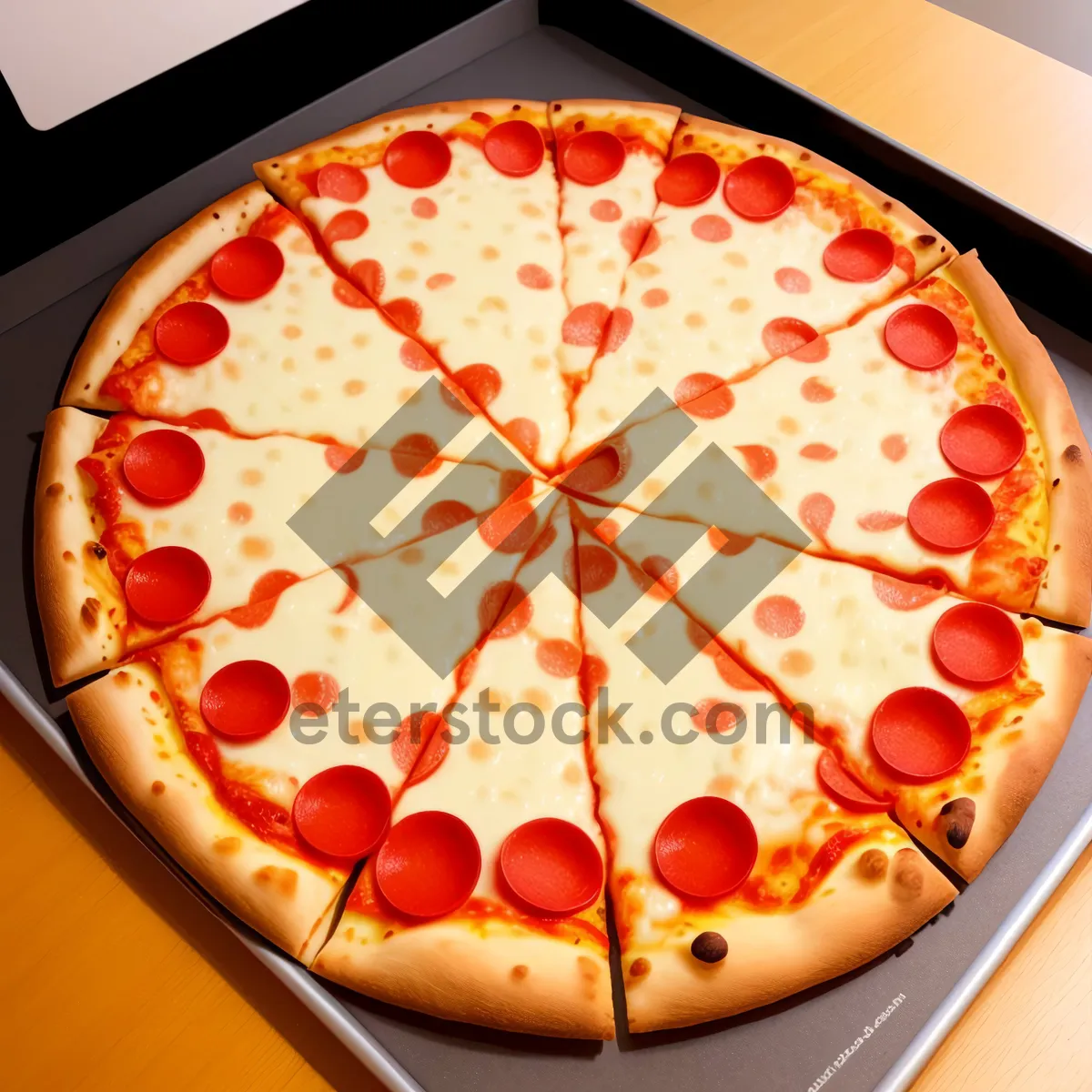 Picture of Delicious Pizza on Tray with Cheese and Pepperoni