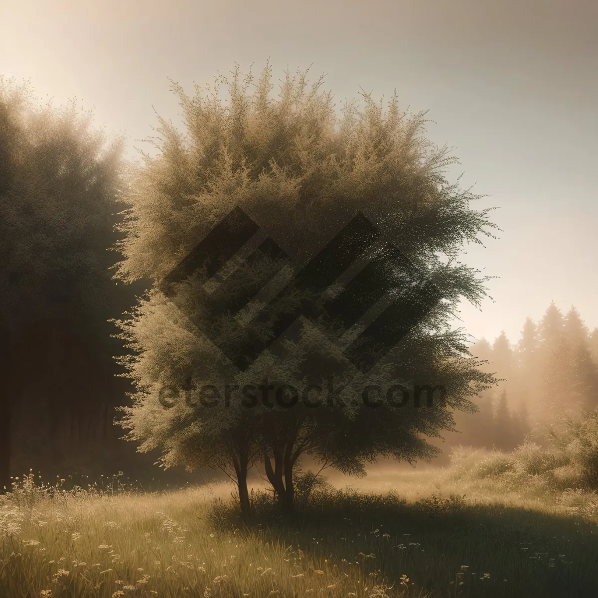 Picture of Autumn Splendor: Peaceful Countryside Landscape with Vibrant Trees