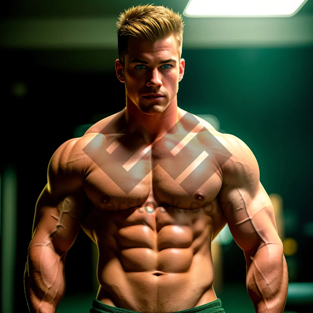 Picture of Powerful fitness model showcasing impressive muscular physique