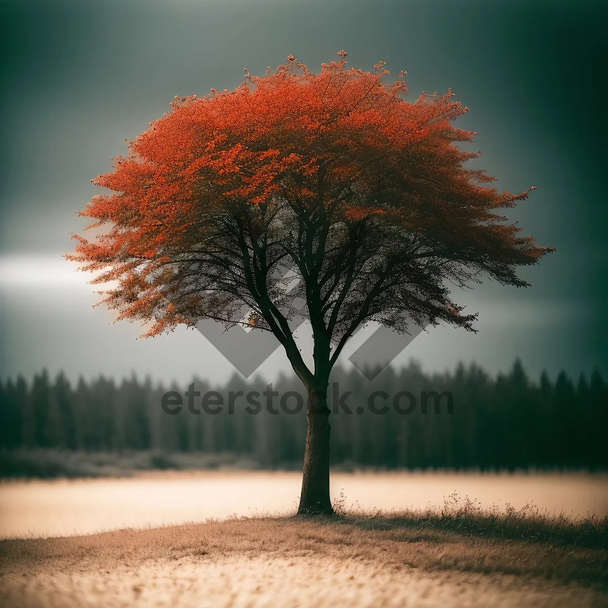 Picture of Rustic Autumn Landscape with Majestic Oak Tree