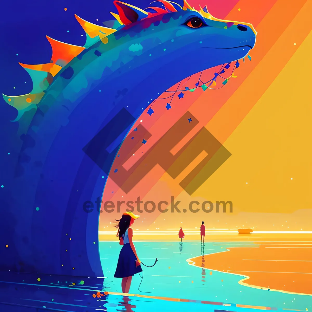 Picture of Colorful Surfer Graphic Art on Light Background