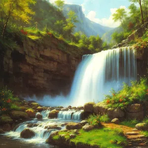 Majestic Waterfall Surrounded by Lush Forest