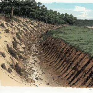 Dune Landscape with Sandstone Wall Under Vast Sky