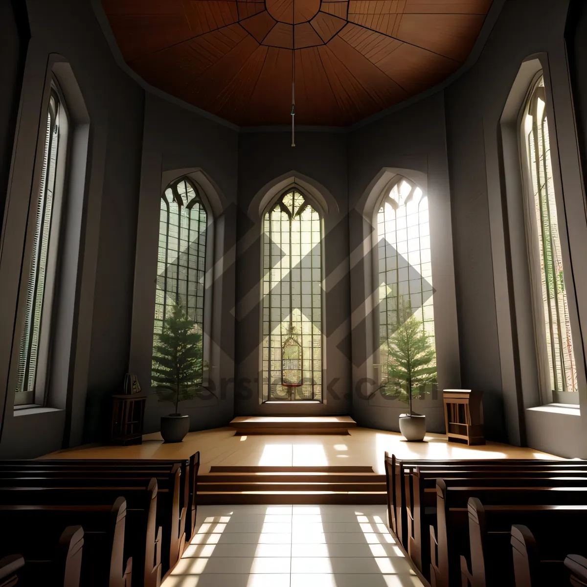 Picture of Historic Cathedral Interior with Intricate Vaulted Arches and Altar